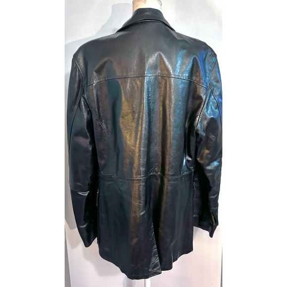 Men's leather Y2K  blazer jacket classic quilt lining notch lapels pockets-LG - Picture 4 of 10